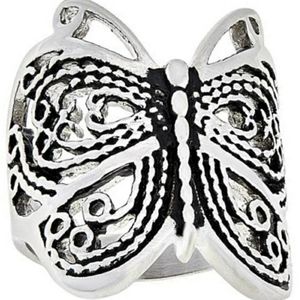 STATELY STEEL BUTTERFLY RING SIZE 7